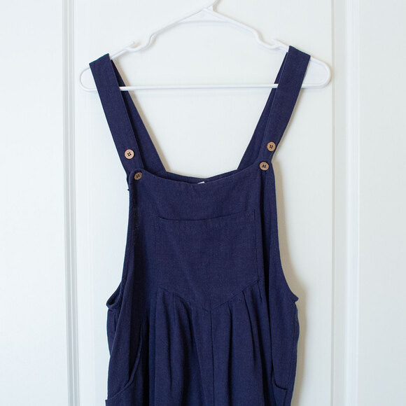 Anrabess L Farmcore Jumper Overalls Shorts Summer Navy Blue Big Pockets Buttons - Picture 3 of 8